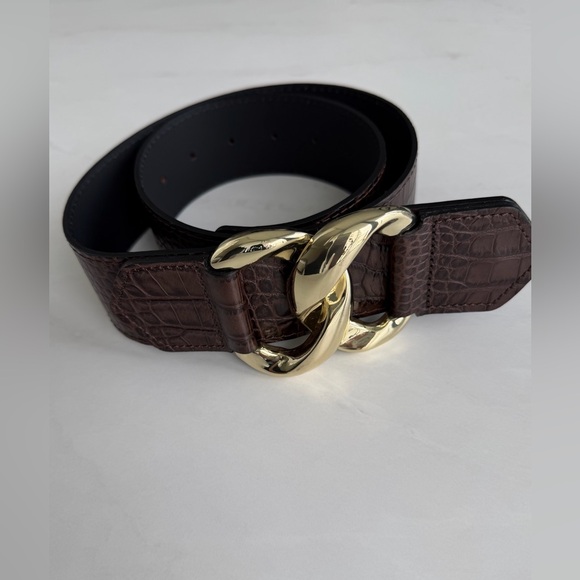 Zara Leather Brown Croc-Embossed Belt with Gold Buckle main image 6